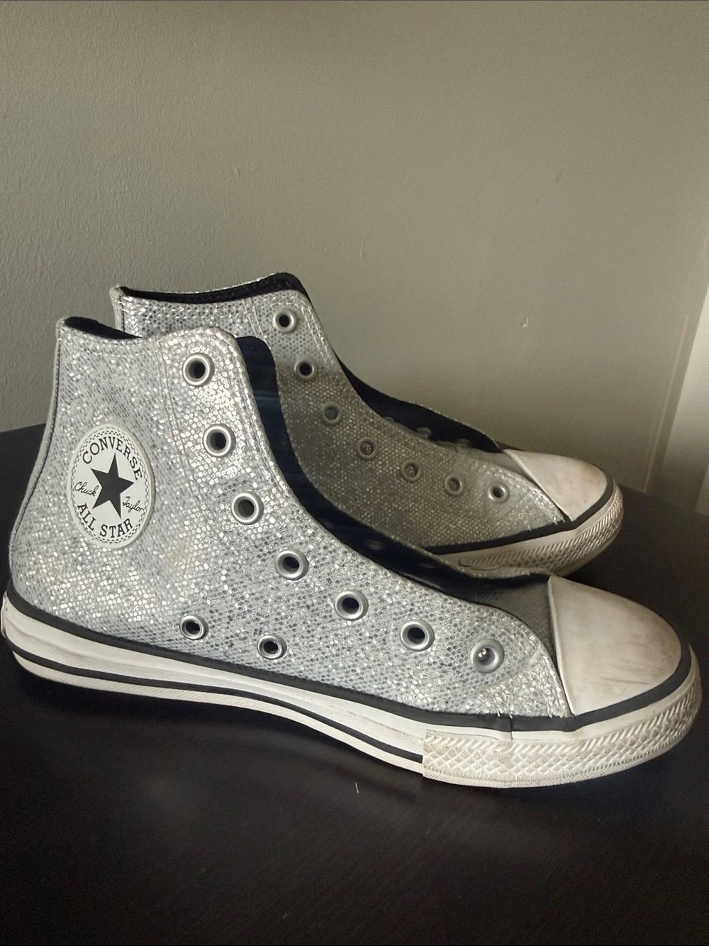 Converse Silver Glitter High Top Sneakers